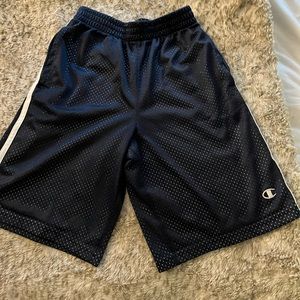 Boys M Champion athletic, lined, mesh shorts. Navy blue and white.